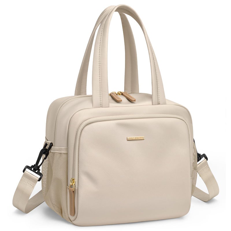 GOLF QUALITY Insulated Lunch Bags for Women,Lightweight Puffy Padded Waterproof Lunch Tote,Reusable Lunch Cooler Bag for Work Picnic Travel,Apricot - Image 1