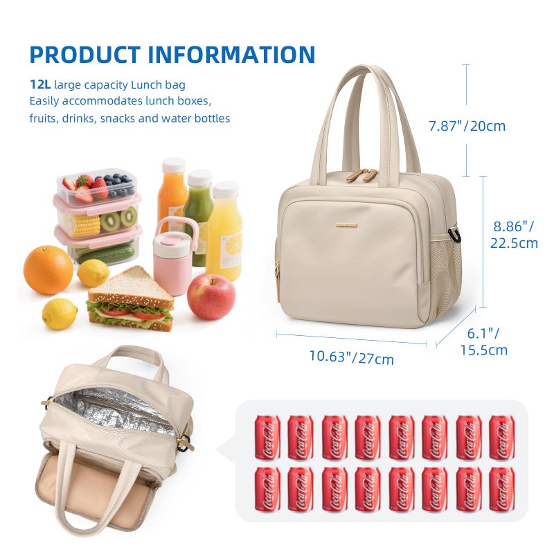 GOLF QUALITY Insulated Lunch Bags for Women,Lightweight Puffy Padded Waterproof Lunch Tote,Reusable Lunch Cooler Bag for Work Picnic Travel,Apricot - Image 2