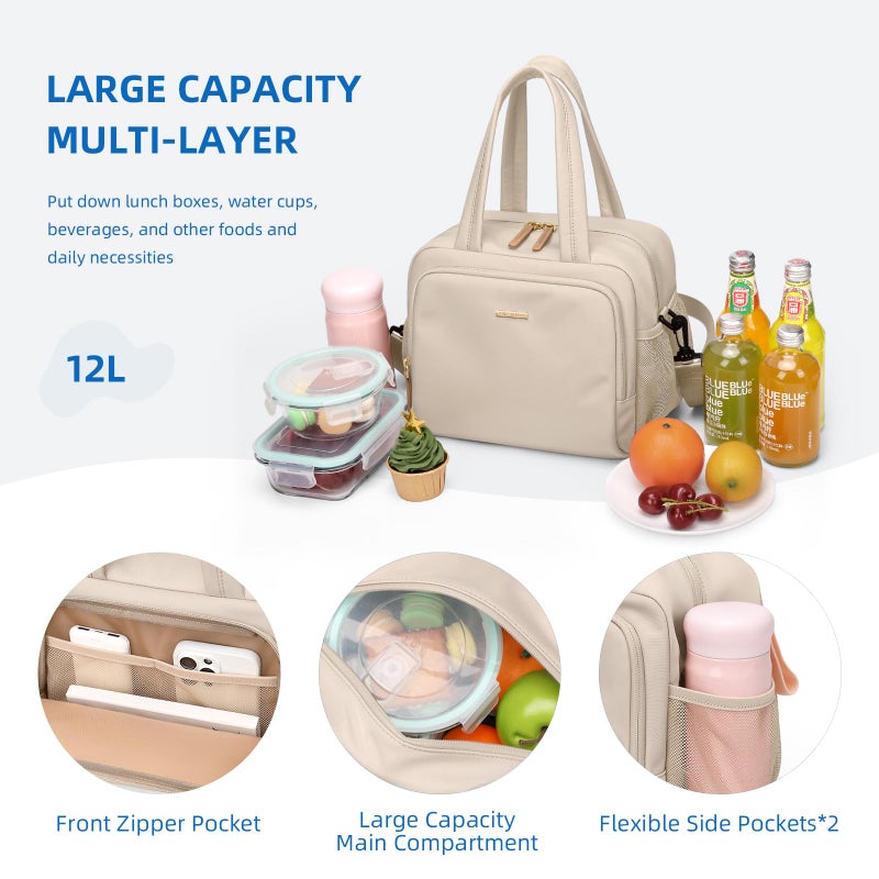 GOLF QUALITY Insulated Lunch Bags for Women,Lightweight Puffy Padded Waterproof Lunch Tote,Reusable Lunch Cooler Bag for Work Picnic Travel,Apricot - Image 5