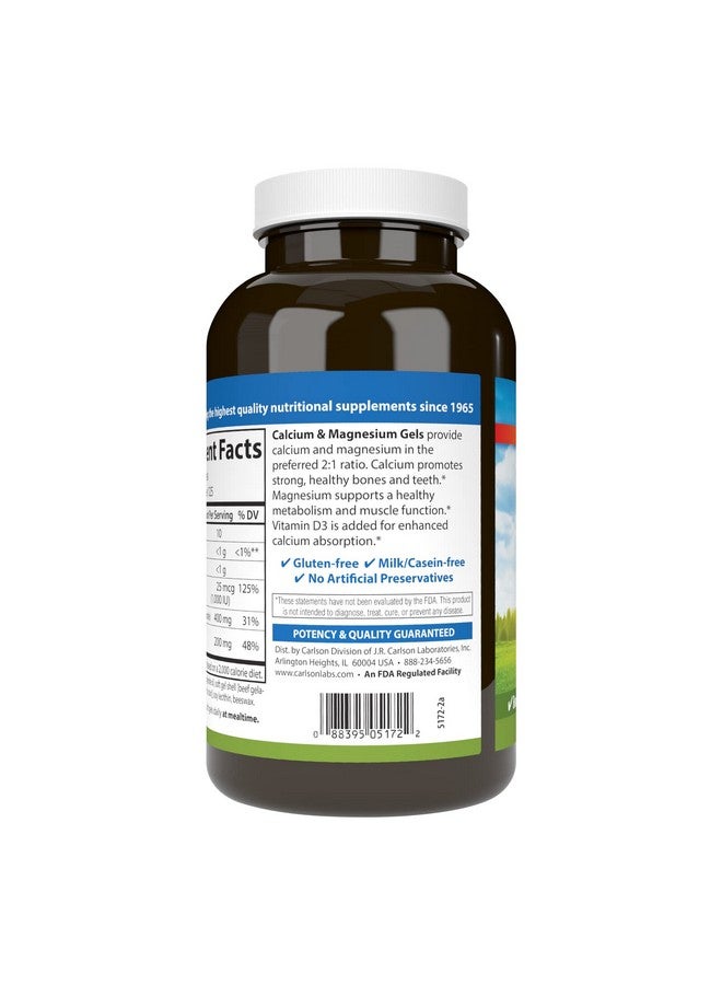 Carlson Calmag Gels 2:1 Calcium To Magnesium Ratio Calcium Magnesium Supplement  Vitamin D 200 Mg Calcium Supplement 100 Mg Magnesium Supplement Bone Support Energy Production 250 Softgels - Image 3