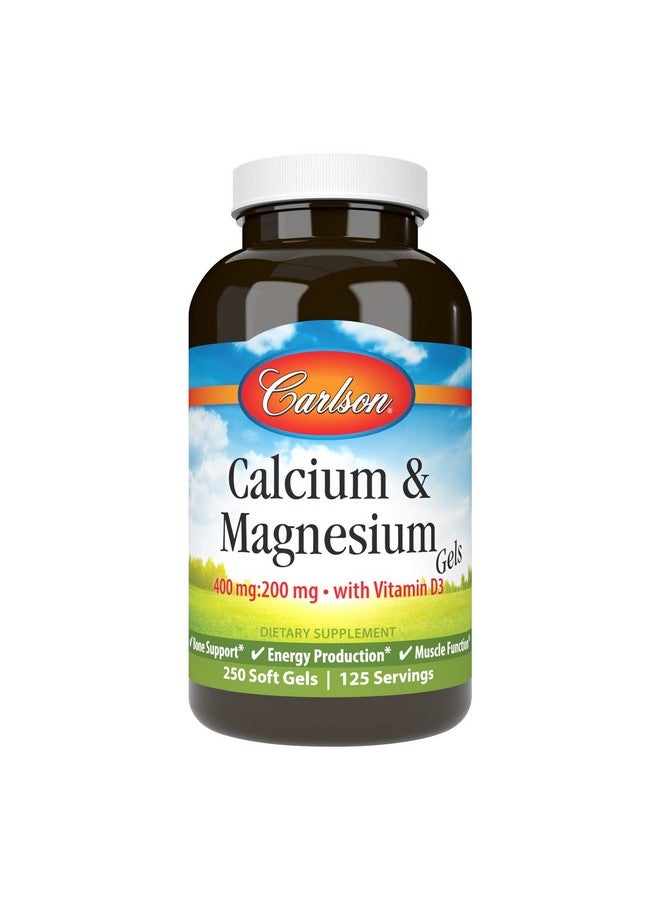 Carlson Calmag Gels 2:1 Calcium To Magnesium Ratio Calcium Magnesium Supplement  Vitamin D 200 Mg Calcium Supplement 100 Mg Magnesium Supplement Bone Support Energy Production 250 Softgels - Image 1