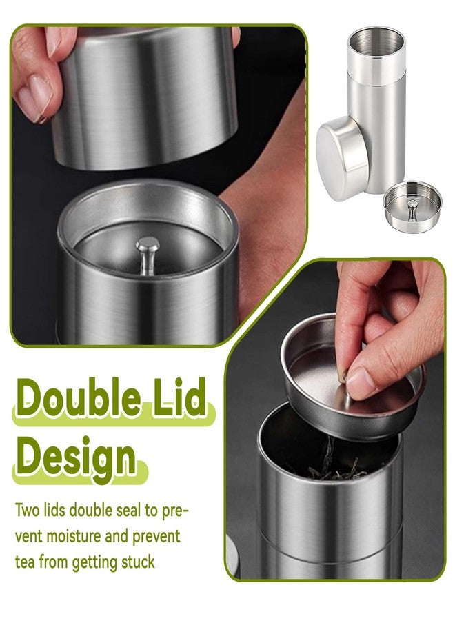 Frdhee Stainless Steel Tea Canister, 550ml Double Seal Tea Tin Canister Airtight Canister Storage Container with Double Lids, for Tea Coffee Sugar Seasoning Storage - Image 3