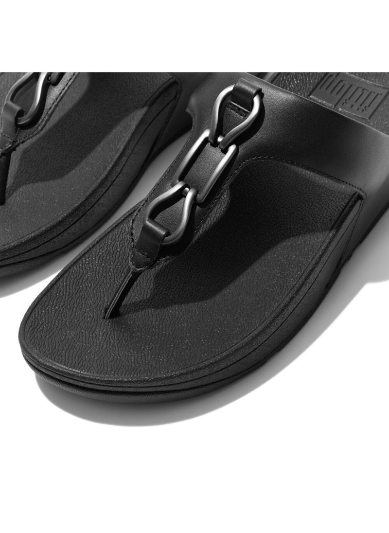 FitFlop 049-678 Fitflop Ladies Sandals Hallye Chain Leather Toe Post FD3-090 Black  - Image 1