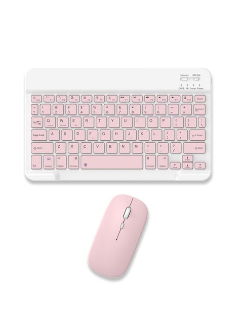 ELTRAZONE Set of Rechargeable Bluetooth Keyboard and Mouse - Portable Wireless Mouse/Keyboard Set - Android/iOS/Windows - Smart Phone/Tablet/PC - iPhone iPad Pro Air Mini, iPad OS/iOS (PINK)
