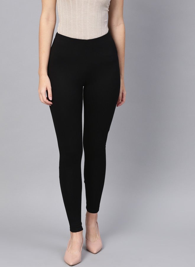 SASSAFRAS Black Slim Fit Treggings for Women - Image 1