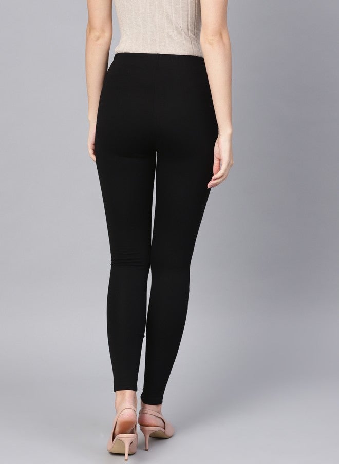 SASSAFRAS Black Slim Fit Treggings for Women - Image 3