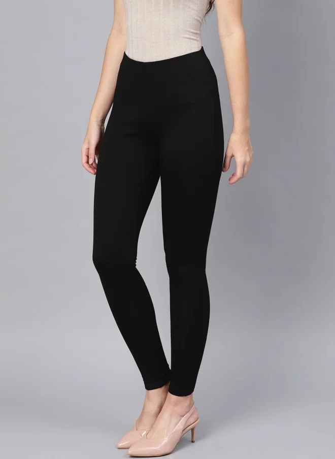 SASSAFRAS Black Slim Fit Treggings for Women