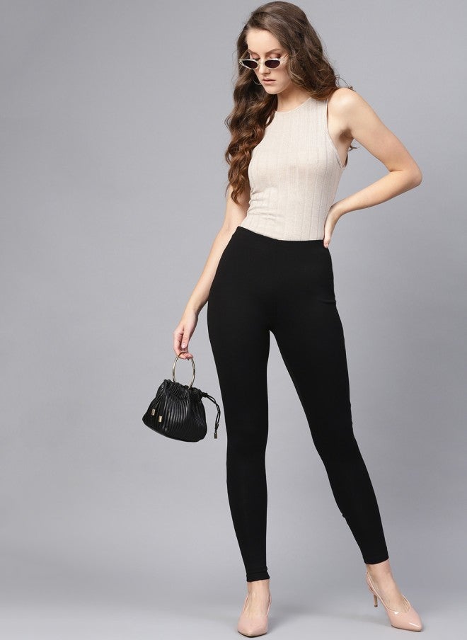 SASSAFRAS Black Slim Fit Treggings for Women - Image 4