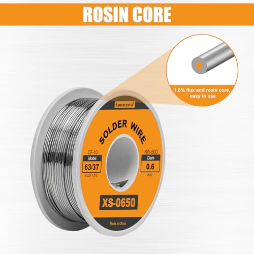 Twocorn 63/37 Solder Wire, high Purity no-wash tin-Lead Rosin cored Wire with 1.8% Flux for Electric Soldering (0.6mm 50g) - Image 3