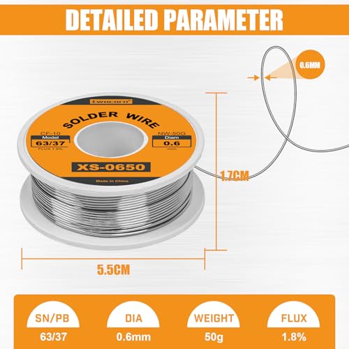 Twocorn 63/37 Solder Wire, high Purity no-wash tin-Lead Rosin cored Wire with 1.8% Flux for Electric Soldering (0.6mm 50g) - Image 2