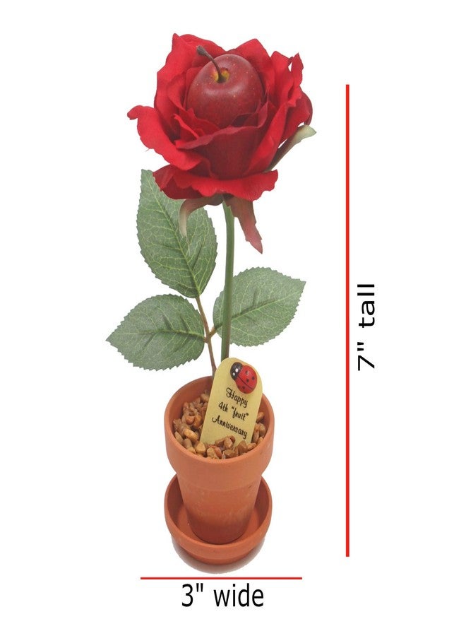 JustPaperRoses – Fruit Anniversary Desk Gift – Red Apple – 4th Year JustDeskRoses in Terra Cotta Pot – Handmade 4th Wedding Gift for Him or Her, Artificial Fruit Rose Decoration - Image 3