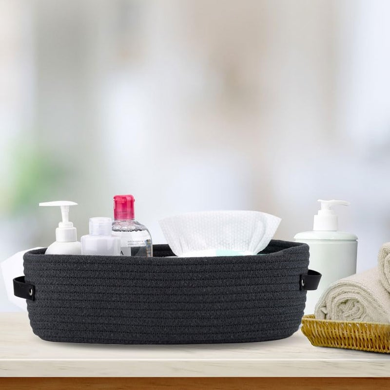 Oradrem Cotton Rope Toilet Paper Holder Basket with Handle, Home Decor Organizing Small Baskets, Nursery Basket 13"x5.9"x4" Dark Gray - Image 5