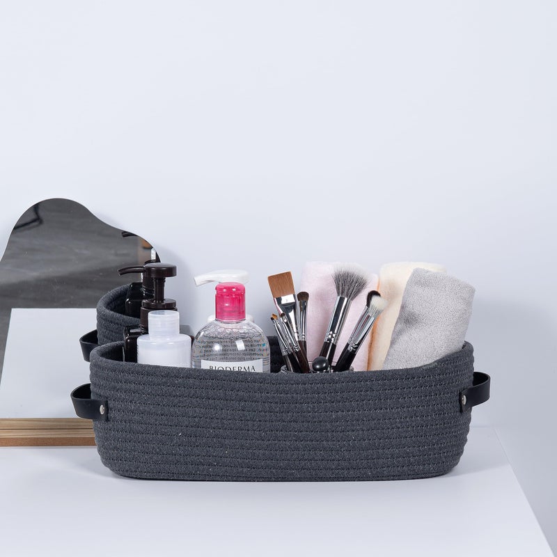 Oradrem Cotton Rope Toilet Paper Holder Basket with Handle, Home Decor Organizing Small Baskets, Nursery Basket 13"x5.9"x4" Dark Gray - Image 4