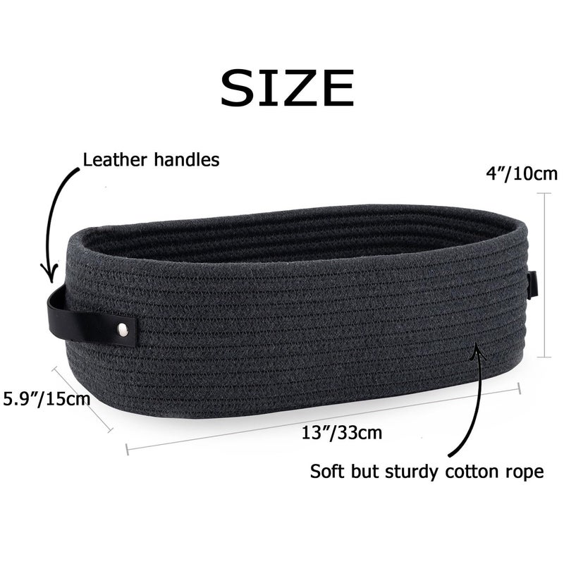 Oradrem Cotton Rope Toilet Paper Holder Basket with Handle, Home Decor Organizing Small Baskets, Nursery Basket 13"x5.9"x4" Dark Gray - Image 3