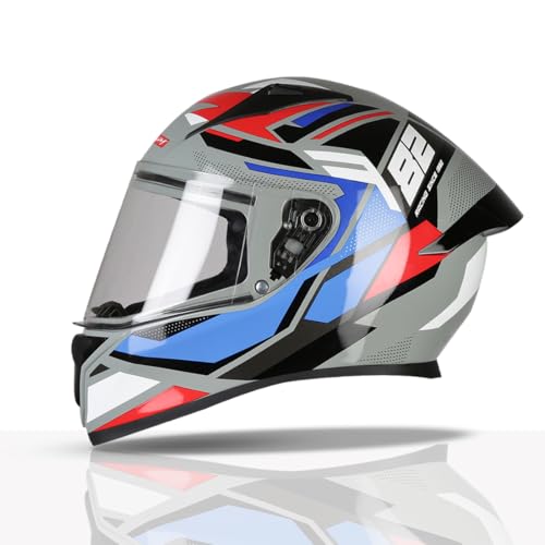 TVS Racing Titan Series Full Face Helmet for Men | Premium Bike Helmets with ABS Shell, UV Paint | Quick Release System | Aerodynamic Design | DOT & ISI Certified (Red & Blue, XL) - Image 1