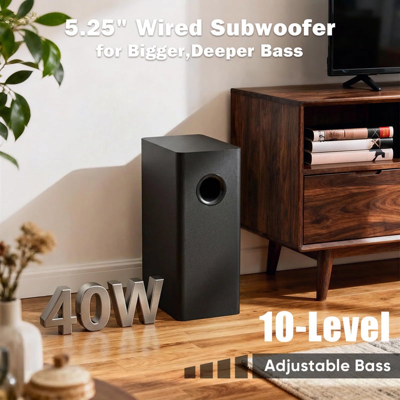 RIOWOIS بار صوت RIOWOIS لتلفاز ذكي، 3.1 قناة بار صوت مع مضخم صوت سلكي، 100 واط باس عميق، اتصال TV-ARC/بصري/AUX/Bluetooth 5.3، نظام صوت محيطي لتلفاز الكمبيوتر/الألعاب/البروجيكتورات - Image 3
