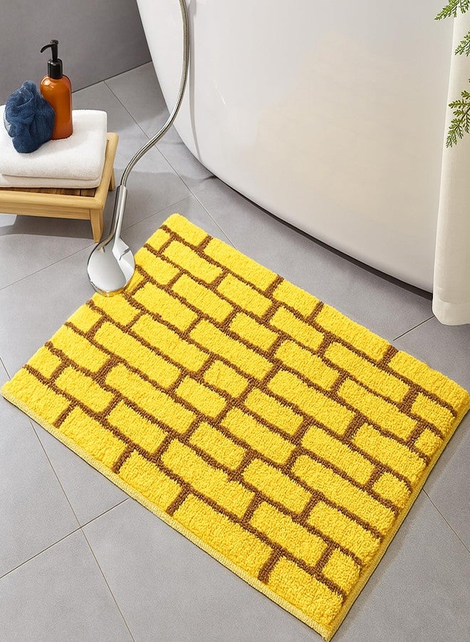 Tinideya 16 x 24 Yellow Brick Bathroom Mat Brick Stone Wall Non Slip Road Rug Cute Aesthetic Carpet Microfiber Absorbent Bath Rug Halloween Wizard Party Decorations for Bathroom Bathtub Shower Bedroom - Image 1