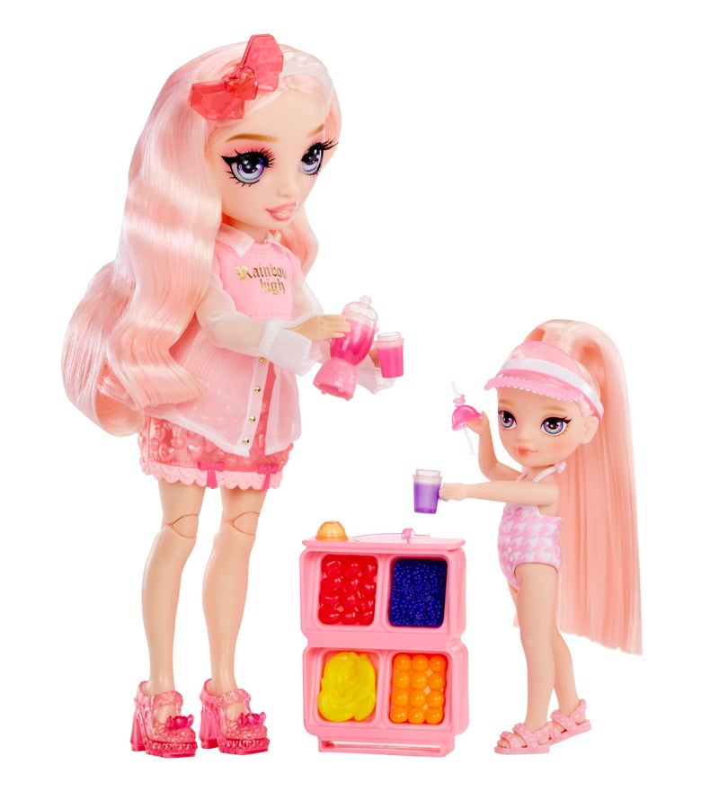 Rainbow High Littles Pool Day Playset + Small Doll (Pink 5.5”), Pool with Rainbow Slide, Accessories, Smoothie Stand, Kids Gift Ages 4+ - Image 2
