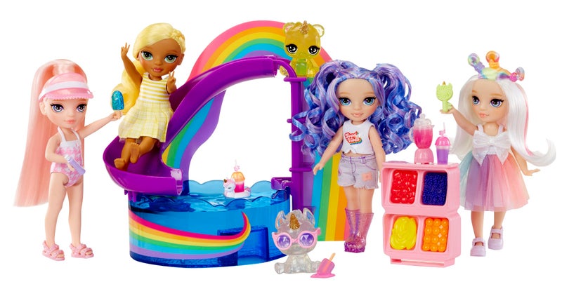 Rainbow High Littles Pool Day Playset + Small Doll (Pink 5.5”), Pool with Rainbow Slide, Accessories, Smoothie Stand, Kids Gift Ages 4+ - Image 4