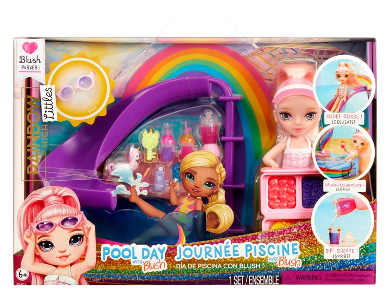 Rainbow High Littles Pool Day Playset + Small Doll (Pink 5.5”), Pool with Rainbow Slide, Accessories, Smoothie Stand, Kids Gift Ages 4+ - Image 5