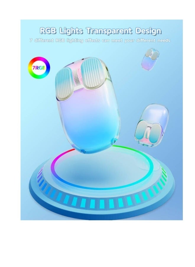 فأرة لاسلكية لطيفة بتردد 2.4 جيجاهرتز مع إضاءة خلفية RGB وغطاء شفاف، دقة 1600 نقطة في البوصة، قابلة لإعادة الشحن وصامتة لأجهزة الكمبيوتر المحمولة وسطح المكتب - Image 4