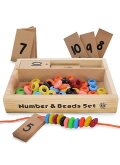 Skillofun Wooden Number & Bead Set | Lacing Activity For Kids | Educational Counting, Sorting & Matching Game| Wooden Toys | Montessori Toys For 3 Year Old | Beads For Kids Activities  - Image 1