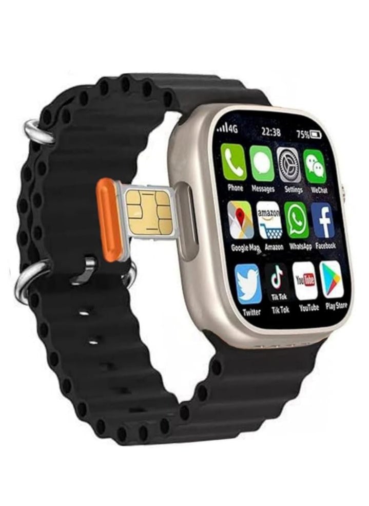 modio - Modio 4G Ultra Max+ Smart Watch, Modio 2025 New Ultra 3 Android (6GB+64GB) 2.2-inch HD 49nm Processor with SIM Card, Full Touch Screen, 3 Bands, Wireless Charging. Latest Version (Black) - Image 1