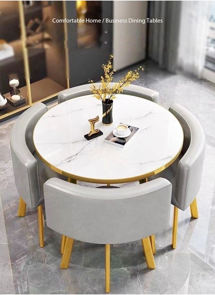 C&C Home Set of 5 Modern Compact Design Dinning Table Chair Set Round Ergonomic Chairs and Table for Kitchen Home Office Conference Room 80x75 and 59x73 cm  - Image 2