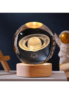Crystal Glass Ball Night Light 3D Solar System Nightlight Wooden Led Display Base Stand Home Decor Ornaments Birthday Gifts Decorations Lamp Funny Night Lights Table Lamp Warm Light For Kids B