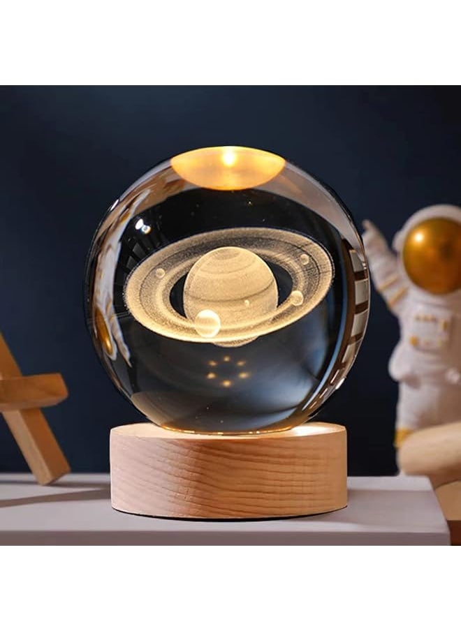 Goodern - Crystal Glass Ball Night Light 3D Solar System Nightlight Wooden Led Display Base Stand Home Decor Ornaments Birthday Gifts Decorations Lamp Funny Night Lights Table Lamp Warm Light For Kids B - Image 1