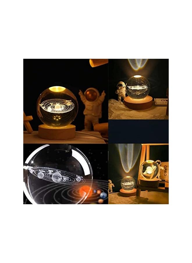 Goodern - Crystal Glass Ball Night Light 3D Solar System Nightlight Wooden Led Display Base Stand Home Decor Ornaments Birthday Gifts Decorations Lamp Funny Night Lights Table Lamp Warm Light For Kids B - Image 1