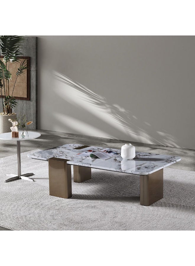 DANUBE HOME Union Coffee Table Multifunctional Living Room Table Space Saving Center Table Modern Design Furniture For Home Living Room -White/Antique Bronze - Image 1