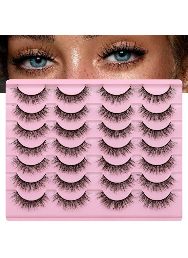 Newcally - Natural Look Lashes Mink 3D Fluffy Wispy False Eyelashes Short Light Volume Fake Eye Lashes Pack 14 Pairs Reusable Soft Faux Mink Eyelashes - Image 1