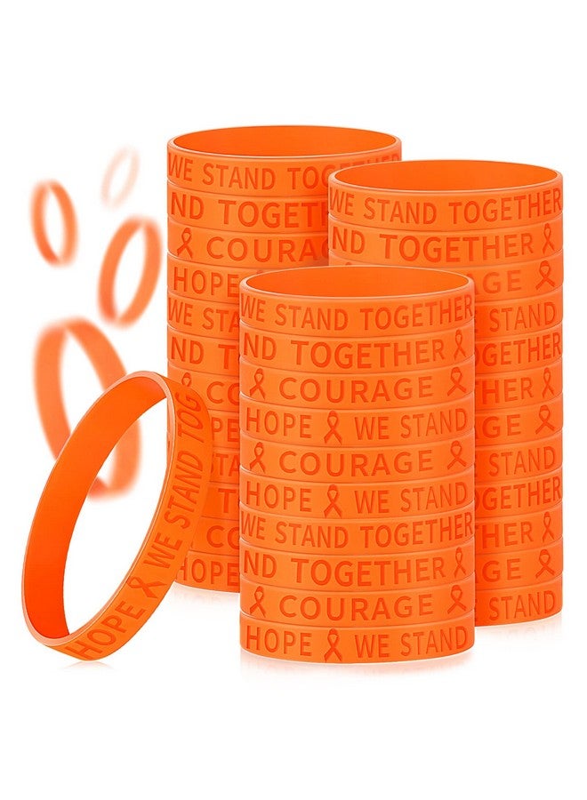 Junkin 100 Pcs Orange Ribbon Awareness Bracelets Leukemia Awareness Bracelet Kidney Cancer Adhd Lymphoma Cerebral Awareness Silicone Wristband For Public Activity Supplies - Image 1