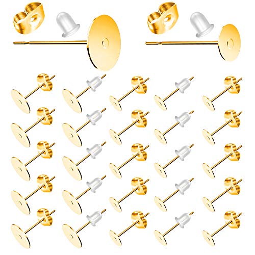 Gold Earring Posts and Backs 500Pcs Hypoallergenic Earring Studs for Jewelry Making with Butterfly Earring Backs and Rubber Bullet Earring Backs 4mm 6mm