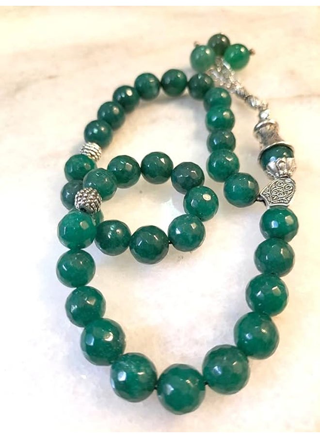 Generic Real Natural Green Agate (Aqeeq) Gemstone 33 Beads Rosary  - Image 2