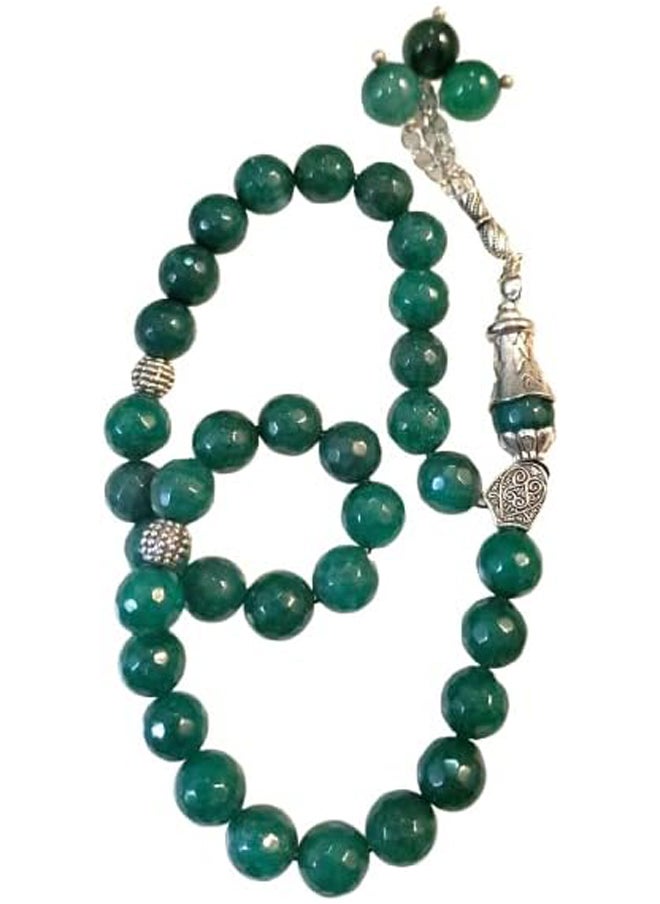 Generic Real Natural Green Agate (Aqeeq) Gemstone 33 Beads Rosary  - Image 1