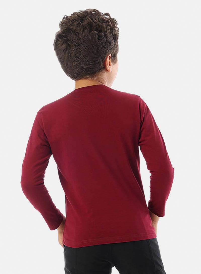 Andora Long Sleeves Crew Neck Printed Boys T-Shirt - Maroon - Image 3
