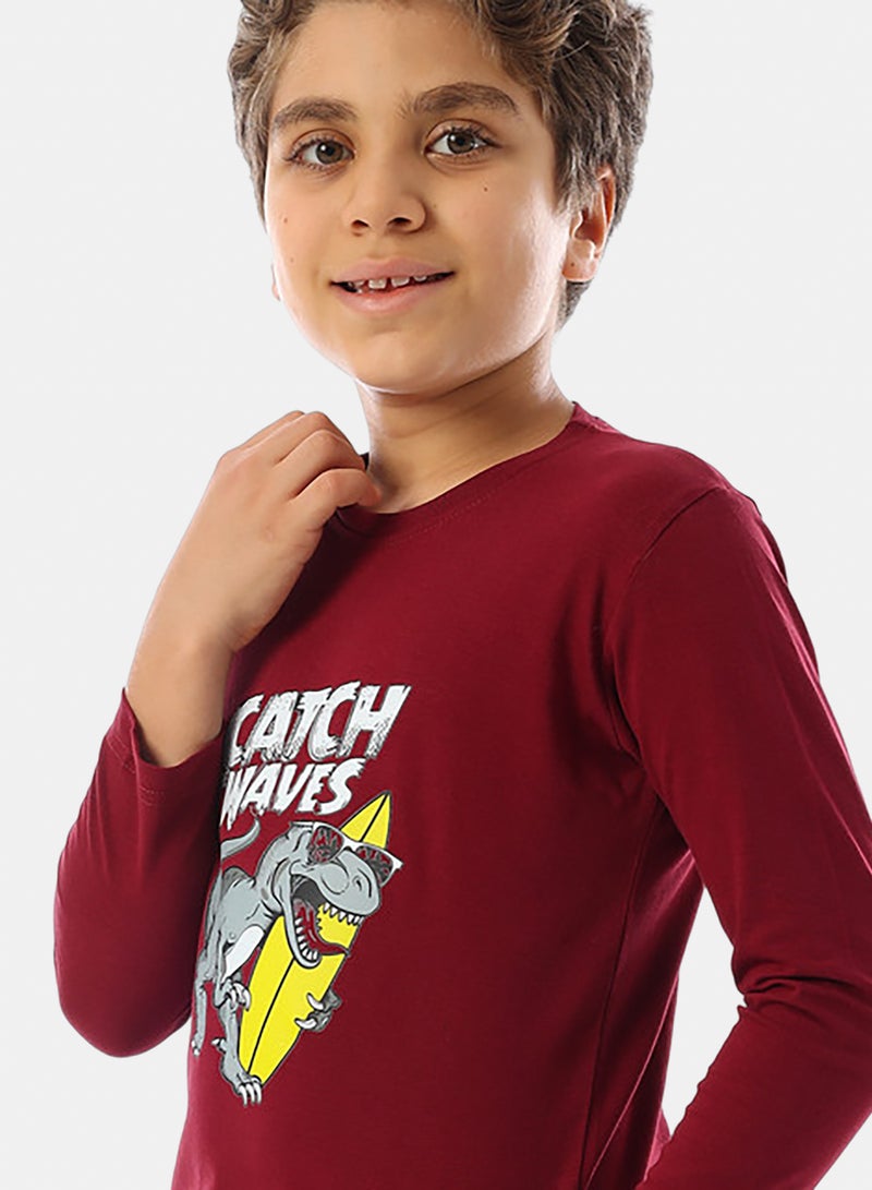 Andora Long Sleeves Crew Neck Printed Boys T-Shirt - Maroon - Image 4