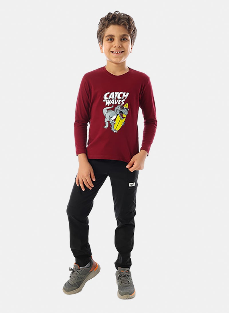 Andora Long Sleeves Crew Neck Printed Boys T-Shirt - Maroon - Image 5