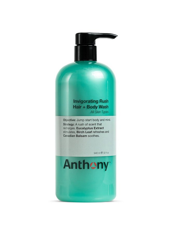 Anthony Mens Body Wash And Shampoo: Invigorating Rush 2In1 Liquid Gel Soap & Hair Shampoo Pine Wood Scent Contains Eucalyptus Extract Canadian Balsam & Birch Leaf 32 Fl. Oz  - Image 2