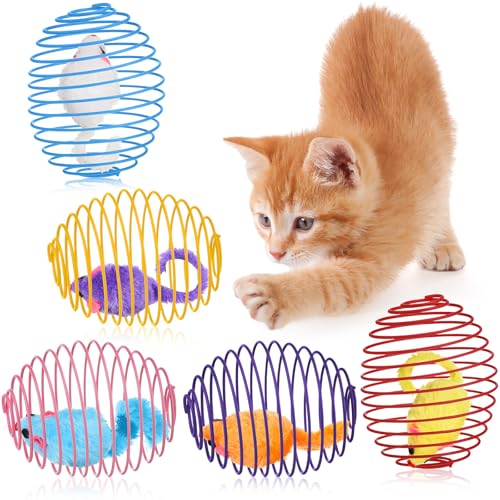 Jecery 5 Pcs Halloween Cat Spring Balls Toys Stretchable Rolling Balls Colorful Playful Coils Interactive Spring Action Toy Caged Rats for Kitten Cat Pet Supplies(Mouse,Multicolor,5 Pcs) - Image 1