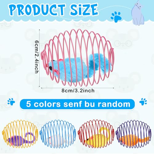 Jecery 5 Pcs Halloween Cat Spring Balls Toys Stretchable Rolling Balls Colorful Playful Coils Interactive Spring Action Toy Caged Rats for Kitten Cat Pet Supplies(Mouse,Multicolor,5 Pcs) - Image 2