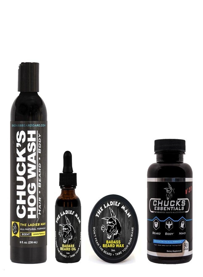 Badass Beard Care Growth Kit for Men Consists of Beard Oil, Balm or Wax, Beard Wash & The Bearded Mans Multivitamin - Natural Ingredients & Keeps Beard Full, Soft and Healthy - Image 2