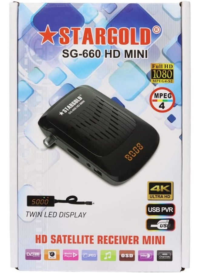 Stargold Satellite Receiver Full HD 4K, 4000 Channels, EPG, MPEG-2/4, OSD, Blind Scan/auto Scan, Support USB PVR, SG-660 HD MINI  - Image 1
