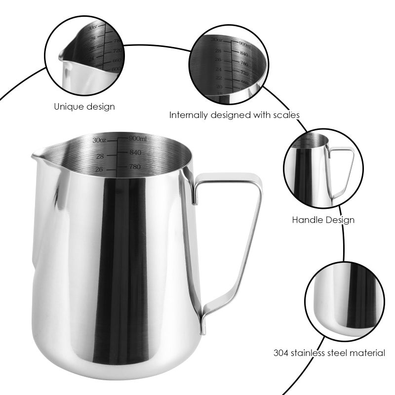 TMWEFUSC 2 Pack Milk Frothing Pitcher 900ml 32oz Steaming Pitchers Stainless Steel Milk/Coffee/Cappuccino/Latte Art Steam Pitchers Milk Jug Cup with Art Pen(2) - Image 3