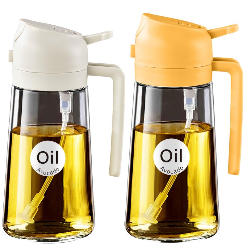 YARRAMATE 2Pcs 16oz470ml 2 in 1 Oil Sprayer for Cooking with Stickers Foodgrade Glass Oil Spray Bottle Oil Dispenser and Oil Sprayer for Kitchen Salad Frying BBQ White Orange