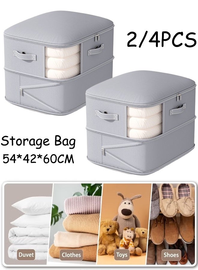 2/4PCS Large Capacity Storage Box  Clothes Storage  Storage Bag Organizer Set Foldable Clothes Organizers Storage Containers For Clothing, Blanket, Comforters, Bed Sheets, Pillows And Toys  Grey 54*42*60cm  - Image 1