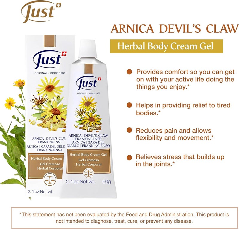 SwissJust Swiss Just Arnica Gel Arnica Creamy Gel 60g Arnica Cream wDevils Claw  Frankincense Oil A Gentle Massage Cream on Wrists Fingers Knees Ankles Joints Waist Neck and Back - Image 3