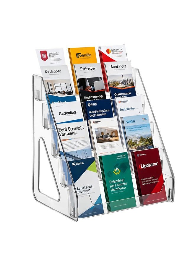YEXEXINM 5 Tier Brochure Holder 12x13 Inch Acrylic Literature Display Stand Holds 3 Brochures in One Row Clear Pamphlet Holder Display Stand for Flyers Booklets Table Signs Office Home Store, Pack of 1 - Image 1